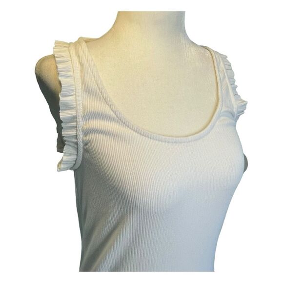 J. Crew Ruffle Shoulder Ribbed Tank Top White Knit Sleeveless Scoop Neck S - Picture 2 of 6
